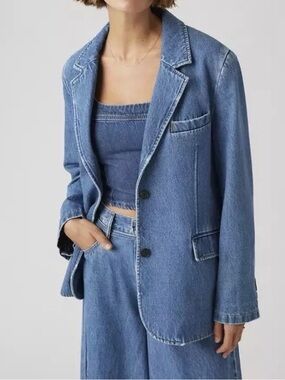 LEVI’S PREMIUM WOMENS DENIM STELLA RELAXED BLAZER BLUE MID WASH SZ XS NWT